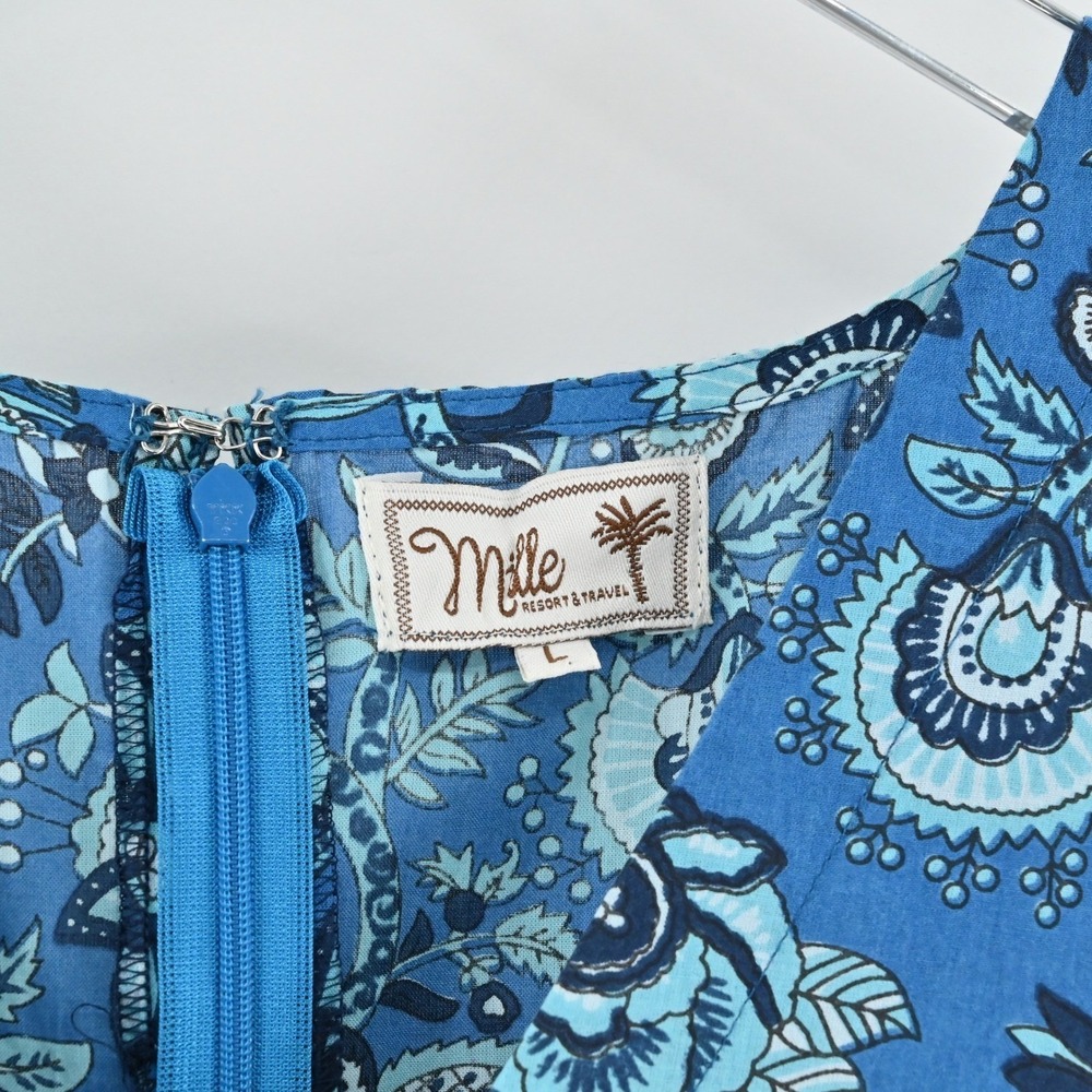 Millie Resort Travel Floral Dress Size L Blue Paisley Bohemian Cotton India Boho - Picture 7 of 13